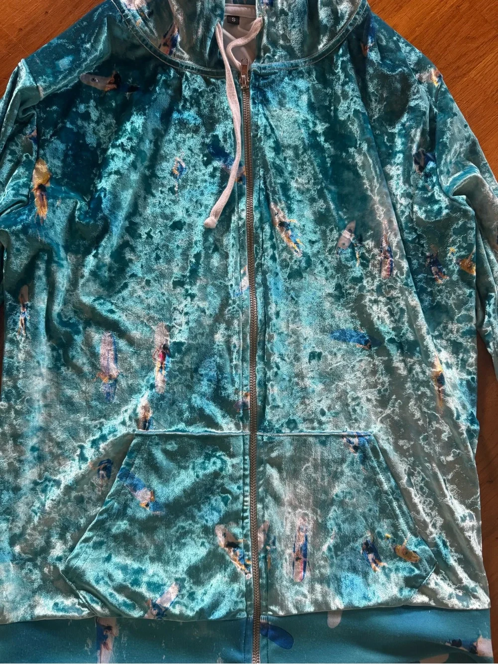 Crushed velvet velour with high-shine textured finish zip up hoodie size small
